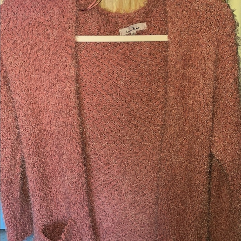 long mauve cardigan